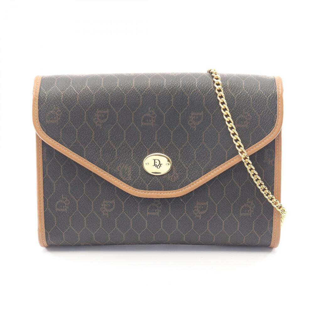Christian Dior Honeycomb Shoulder Bag Canvas Leather Black Brown